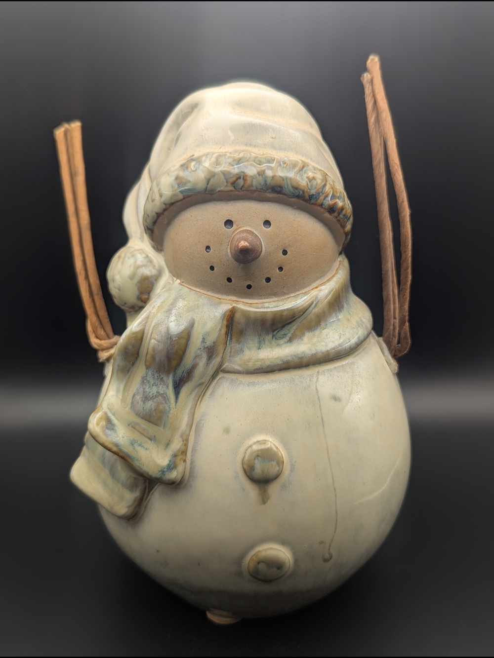 Handcrafted Cream Ceramic Snowman Figurine with Scarf and Hat. TBLACK 1 Figurine